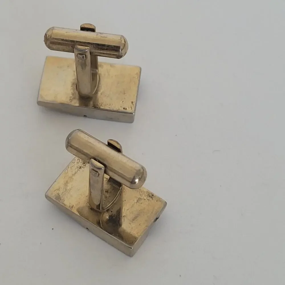 Botany Made USA Silver Tone Logo Cufflinks Vintage Retro Rectangle Bullet Geomet